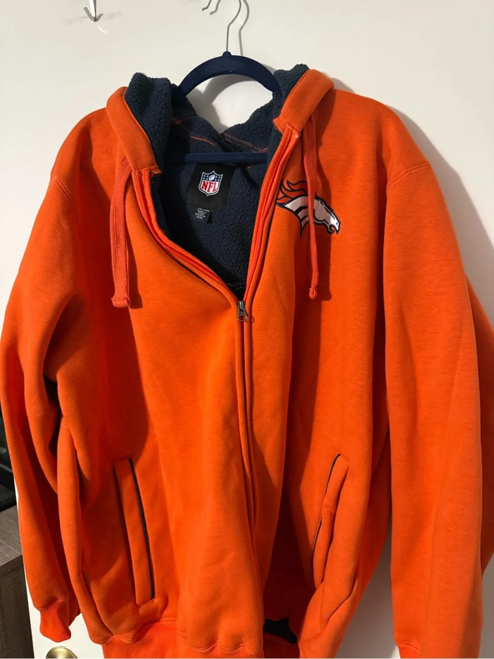 NFL Denver Broncos Kids Orange Fleece Lined Zip Hoodie